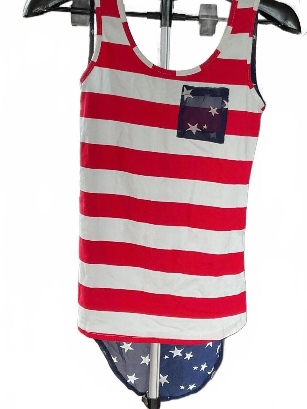 Favolook Reversible Sleeveless Tank Top with Stars and Stripes Design Small